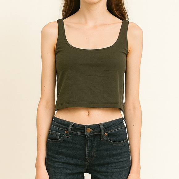 LOFT Forest Green Sleeveless Crop Tank Top - Picture 1 of 5